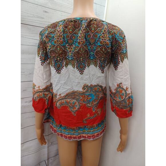 Women's Tommy Bahama XS Red White Paisley print top Cotton Silk - Picture 5 of 10